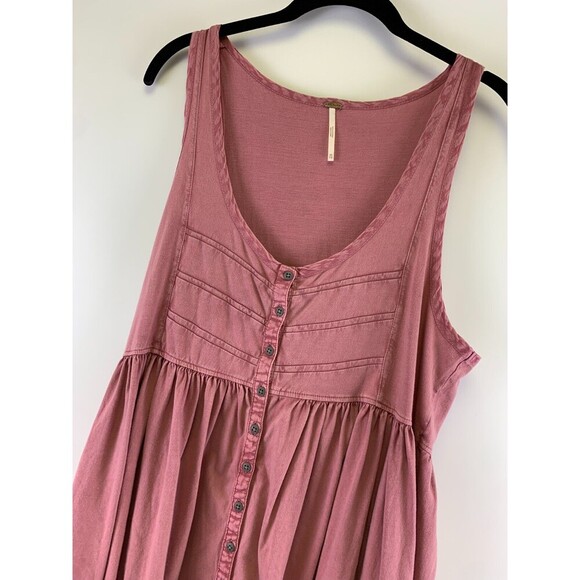 Free People Brooke Tunic Tank Top Pink Cotton Scoop Button OB1213346 Womens XS - Picture 3 of 12
